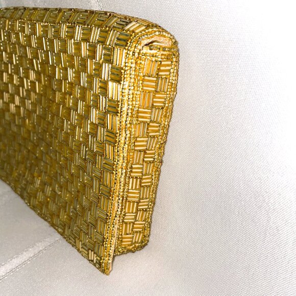 Vintage LA REGALE Ltd Gold Beaded Evening Bag Clutch Envelope Purse Hong Kong - Picture 4 of 7